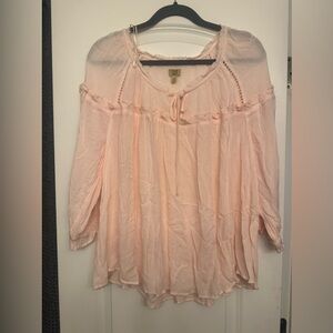 True Craft peach tie neck ruffled boho peasant top (m262)